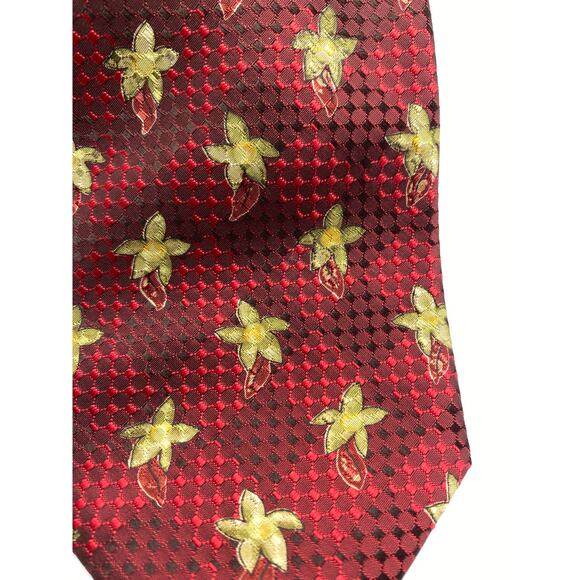 Ermenegildo Zegna Red and Yellow Petals Necktie Vintage Formal Menswear Silk Tie - Picture 3 of 6
